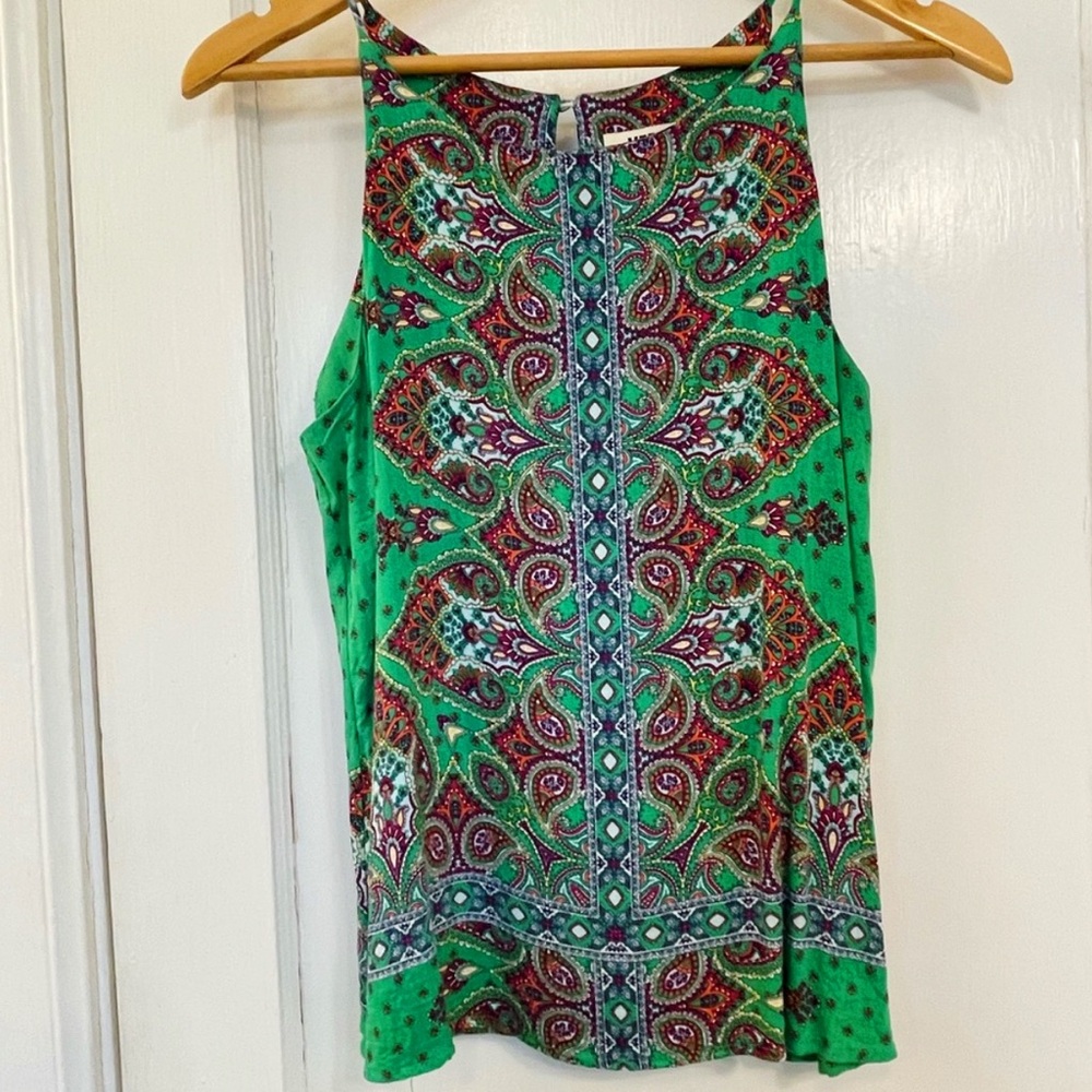 Boho Green Paisley Print Tank Top - Medium